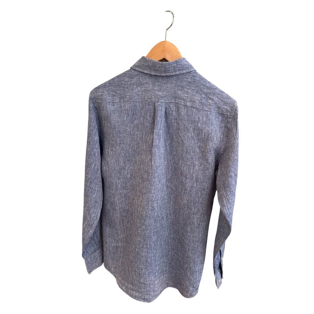 Massimo Dutti Blue 100% Linen Button-Up Shirt | Long Sleeve Lightweight Classic - Picture 3 of 5
